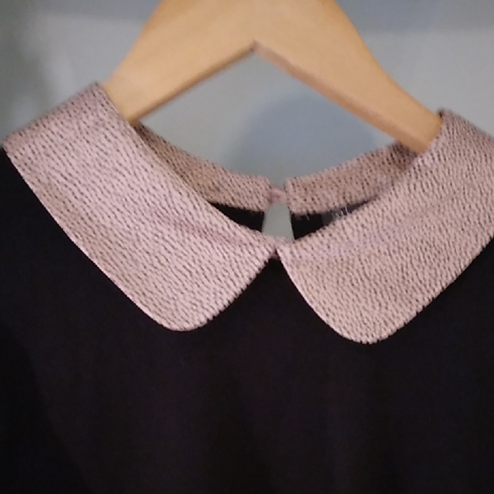 Adrianna Papell Hammered Satin Collar Thin Knit Sweater Shirt - Picture 5 of 9